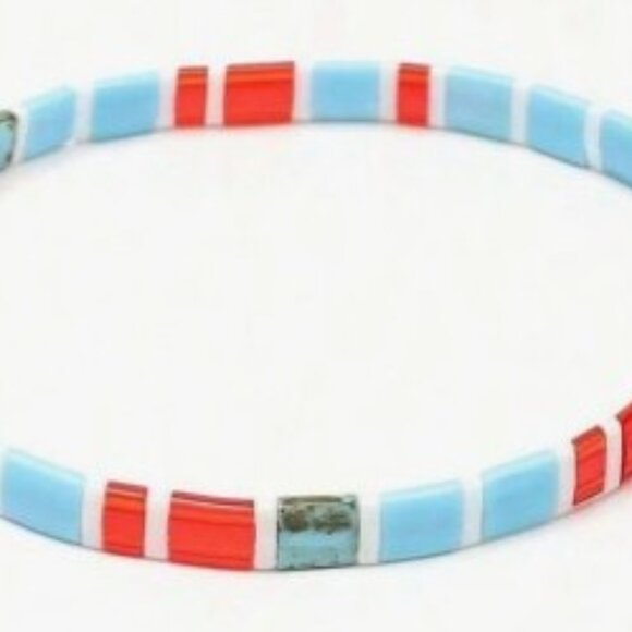 Colorful Beaded Chicklet Bracelet Tila beads / Bracelet perles de Tila élastique - Picture 2 of 5